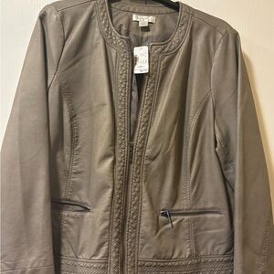 CJ Banks Taupe-Gray Leather Zip Jacket